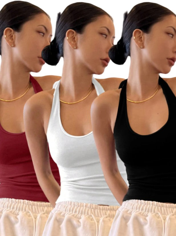 Kaia Ribbed Halter Trio Set