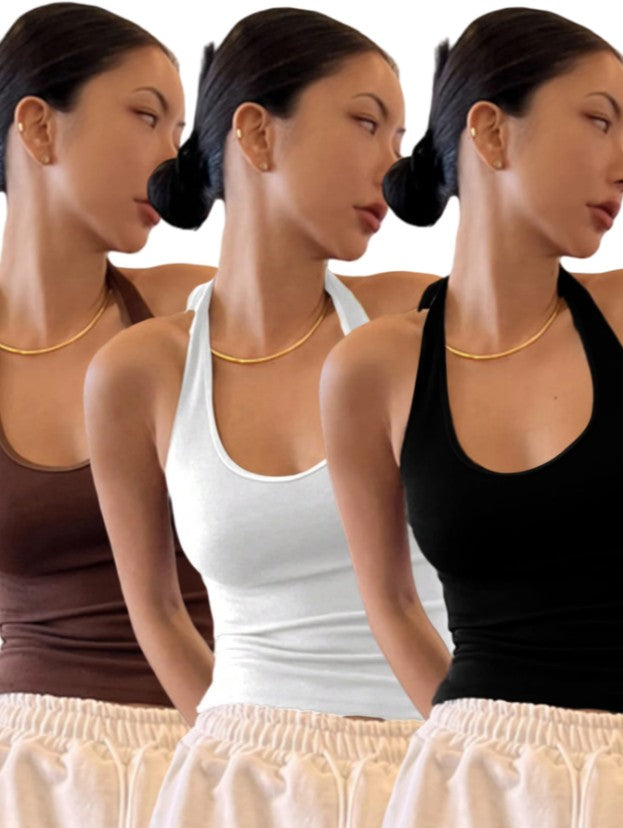 Kaia Ribbed Halter Trio Set