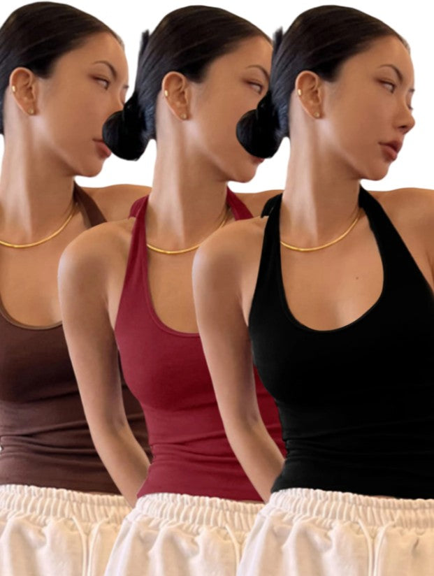Kaia Ribbed Halter Trio Set
