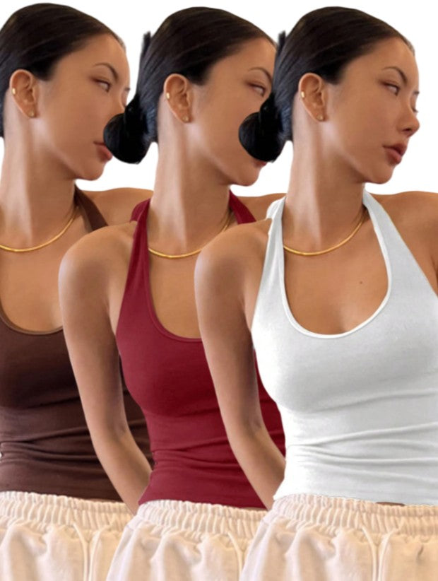 Kaia Ribbed Halter Trio Set